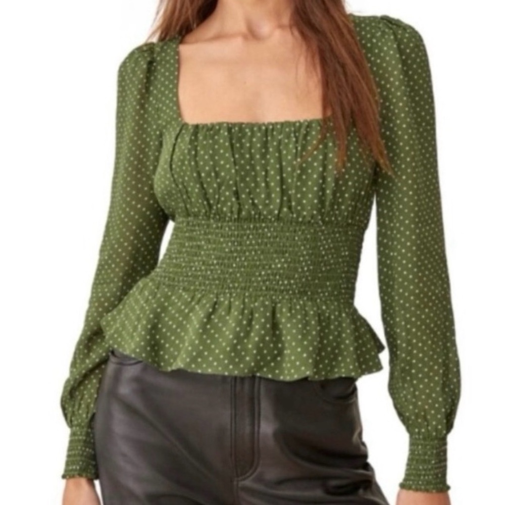 Reformation Hearth Top - Olive Polka Dot Blouse - Size 2